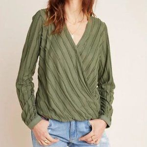 Anthropologie Maeve Olive Green Textured Surplice Wrap Top